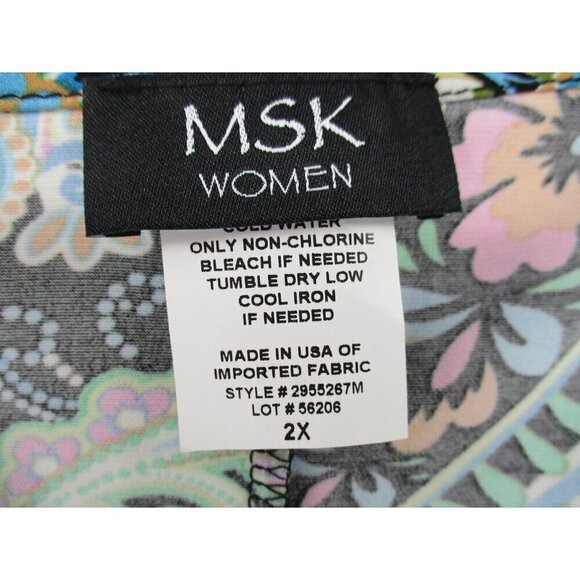 MSK Womens Dress 2X Multi Color Paisley Stretch Pullover Plus Size Green Black - Picture 4 of 11